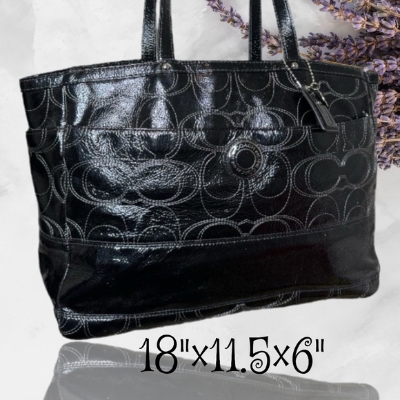 Coach black patent  large sig stitched trave/ diaper bag - Picture 1 of 10